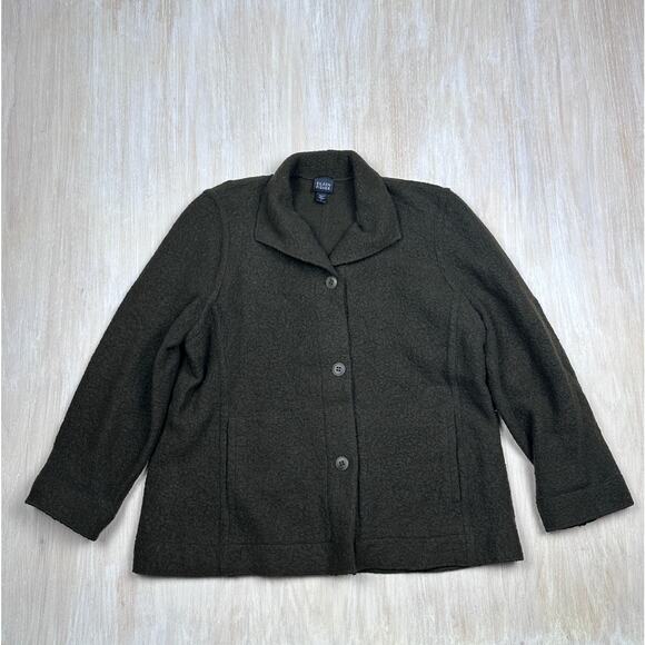 Eileen Fisher Virgin Wool Blend Olive Green Button Front Earthcore Jacket Large - Picture 1 of 16